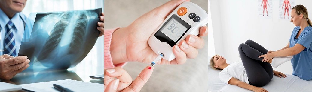 X-ray, glucose test, and therapy