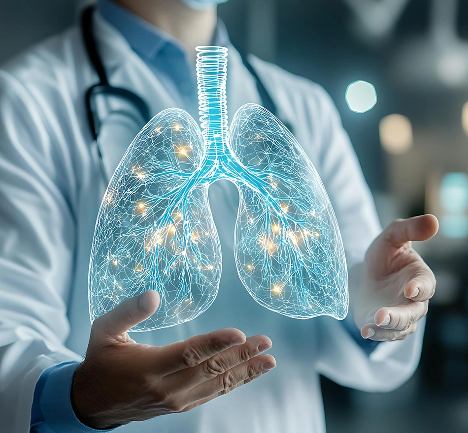 Doctor with digital lungs